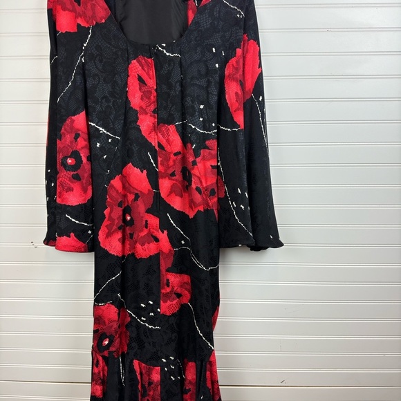 Saint Romei Vintage 80’s Dress Midi Pure Silk Black Red Floral Print Sz 10 - Picture 6 of 12